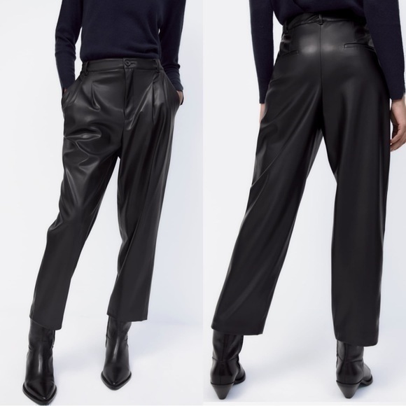 BLOGGERS FAVORITE NWT Zara Slouchy Faux Leather Pants - Picture 1 of 15
